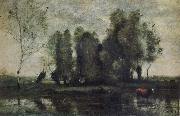 Jean Baptiste Camille  Corot Trees amidst the Marsh painting